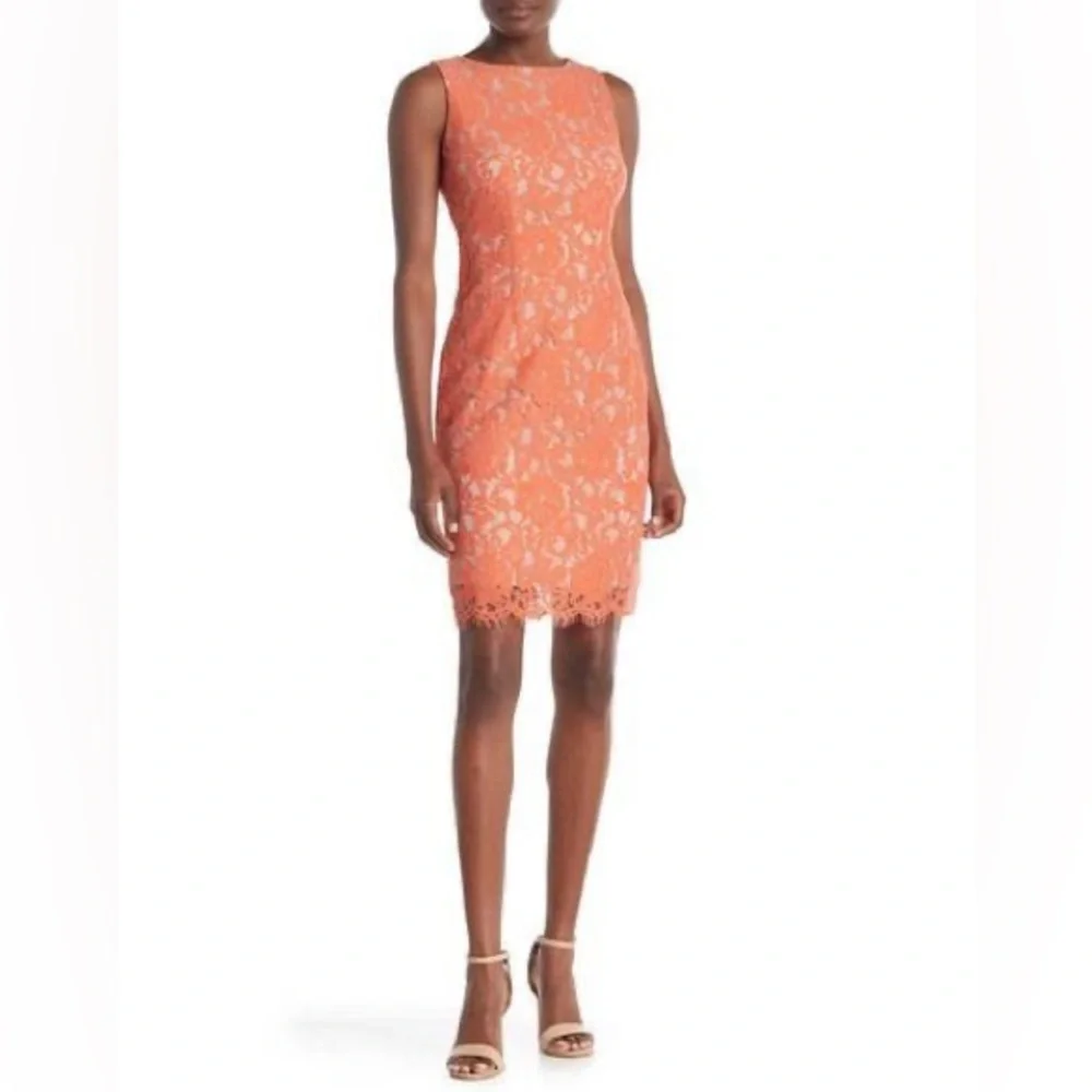 Nicole Miller Sleeveless Lace Dress - Orange